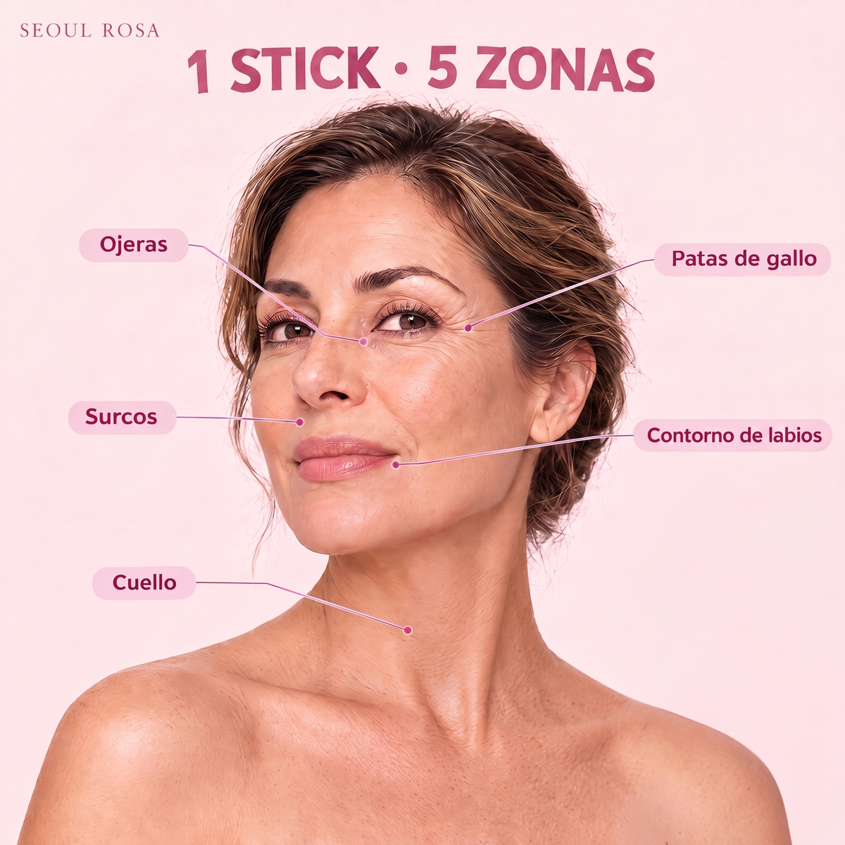 1 stick, 5 zonas: ojeras, patas de gallo, surcos, labios y cuello