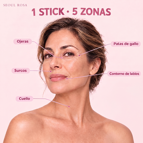 1 stick, 5 zonas: ojeras, patas de gallo, surcos, labios y cuello